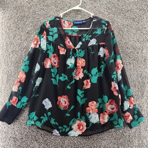 Apt 9 Medium black floral sheer v-neck blouse